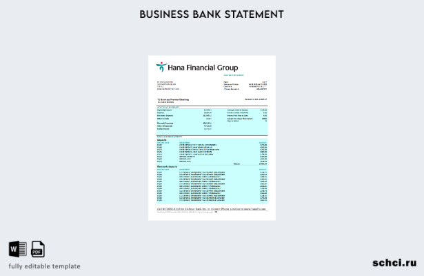 цифровая загрузка выписки о банковском счете фирмы Hana Financial Group Шаблон в